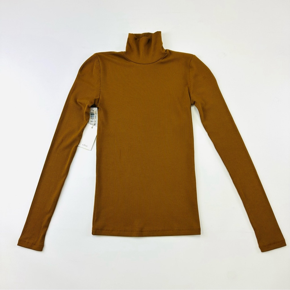 Aritzia Wilfred rib knit turtleneck 2XS NEW with tags Rich Cheatnut brown modal